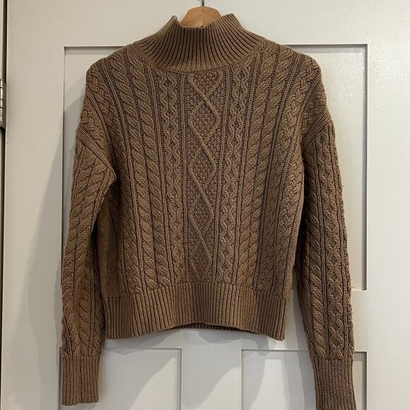 Banana Republic cashmere cotton blend cropped cable knit mock turtleneck Size Sm - Picture 3 of 5